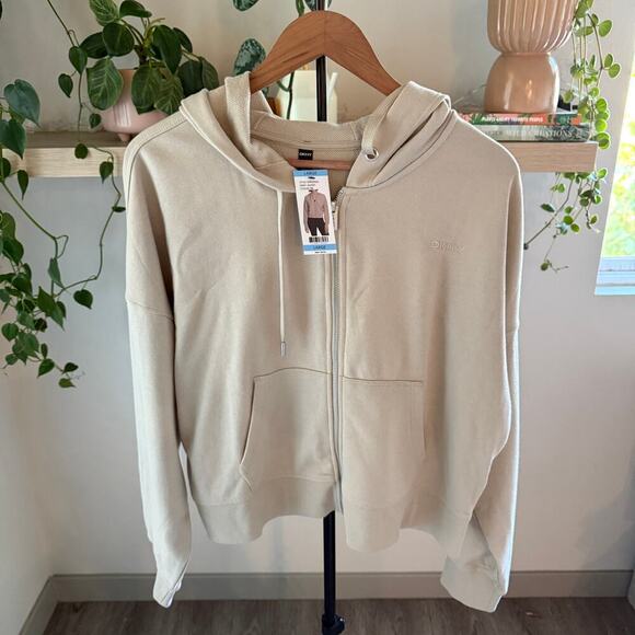 DKNY Beige Terry Zip Up Hoodie Jacket Casual, Minimalist, Loungewear Women Large - Picture 2 of 8